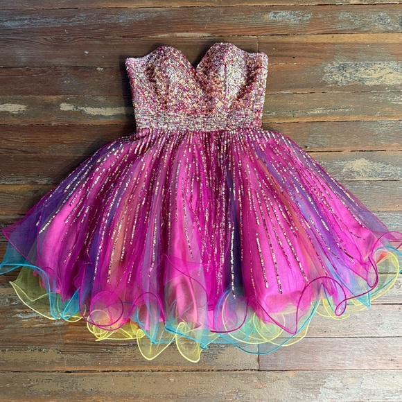 Terani Couture Strapless Sweatheart Colorful Sequined Formal Dress ~ Size 2 🧡🍄 - Picture 5 of 8